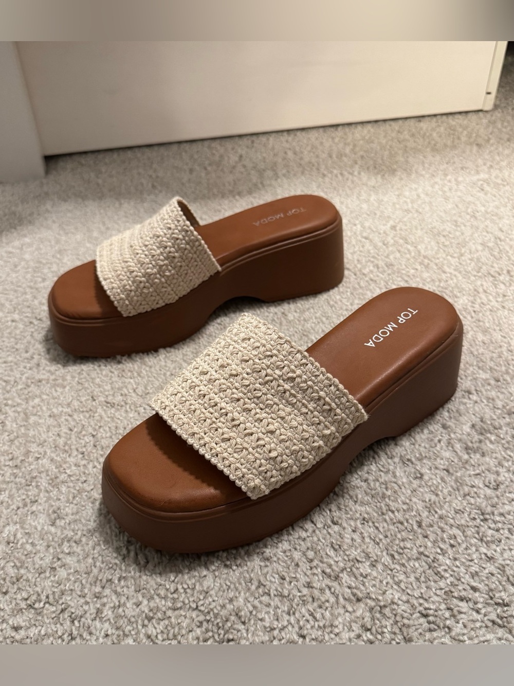 Top Moda Crochet Platform Slide Sandals Size 7